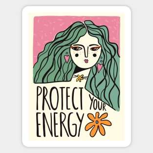 Protect your energy, Inspirational art, 70s, Woman art, Aesthetic poster, Affirmation Sticker